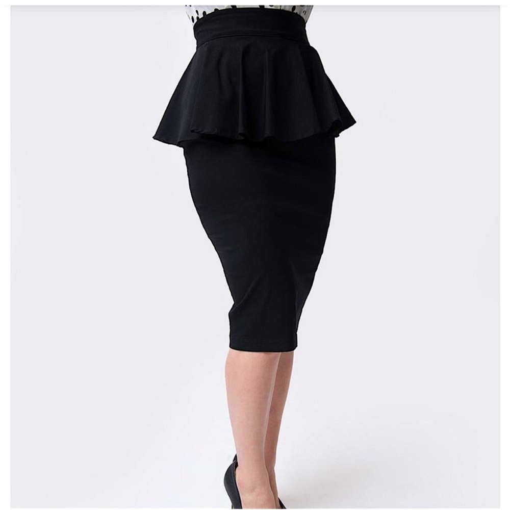 NWT Unique Vintage High Waisted Black PeplumPencil Skirt Size 1X